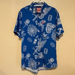 Dixxon “Partyboy” Shirt Blue Tattoo Flash Art Hawaiian Camp Rare Size Medium